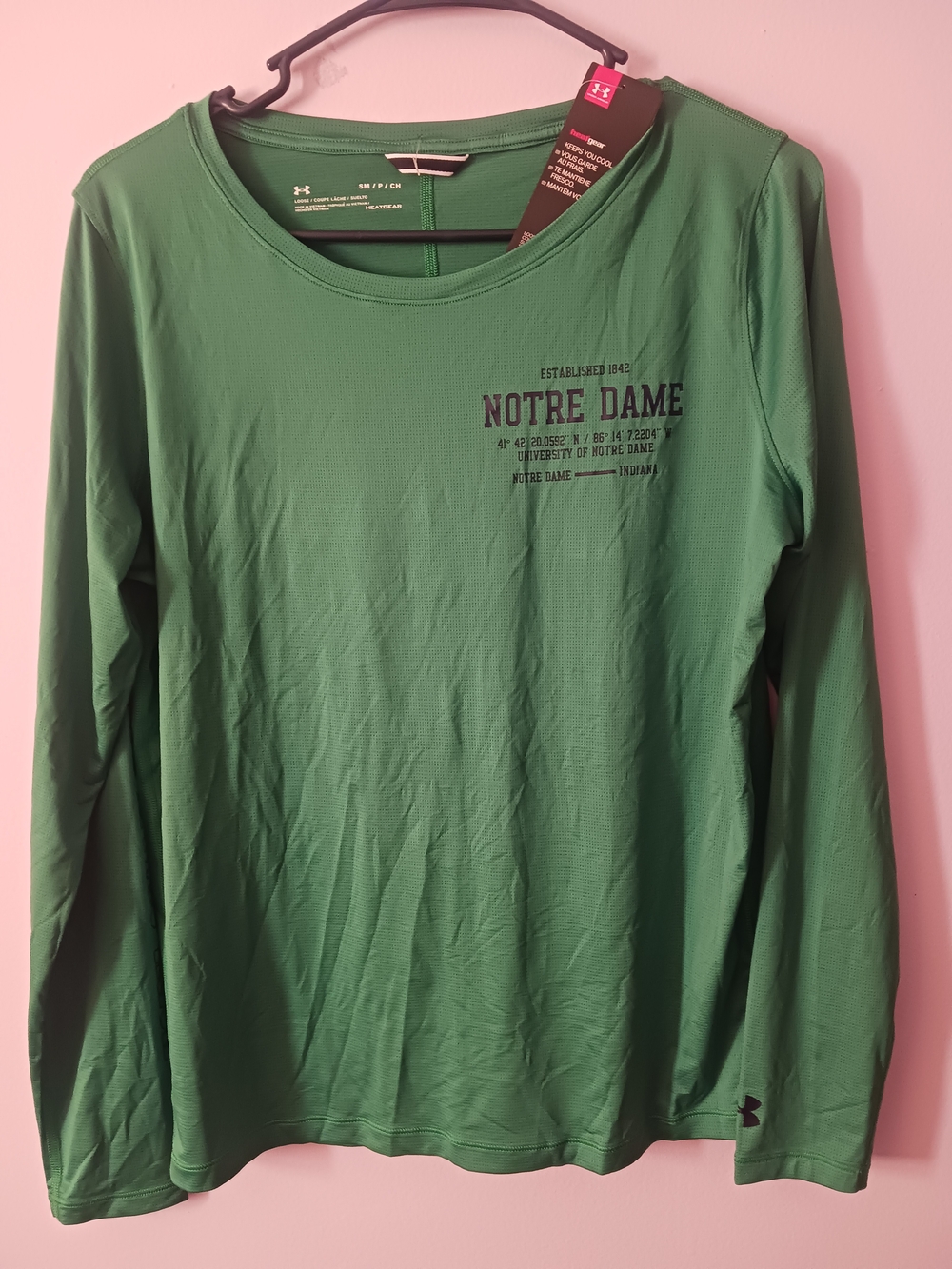 New Under Armour Green Notre Dame Long Sleeve Performance Shirt